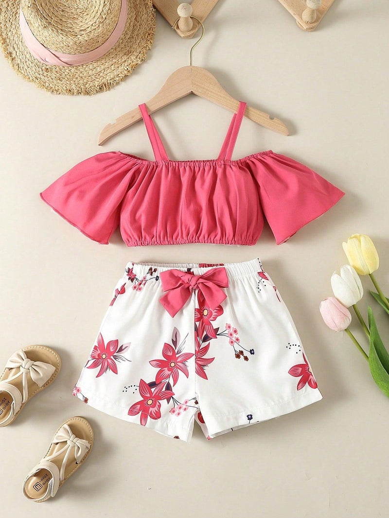 Conjunto estampado menina  crooped e short-1 a 8 anos