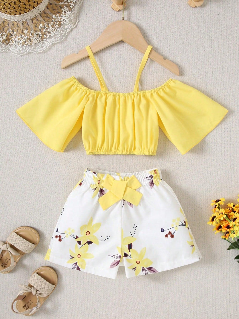 Conjunto estampado menina  crooped e short-1 a 8 anos