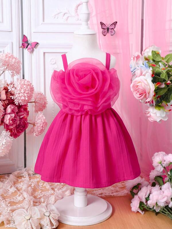 Vestido de verão  bebê com decoração de flor 3D - 3 meses a 3 anos