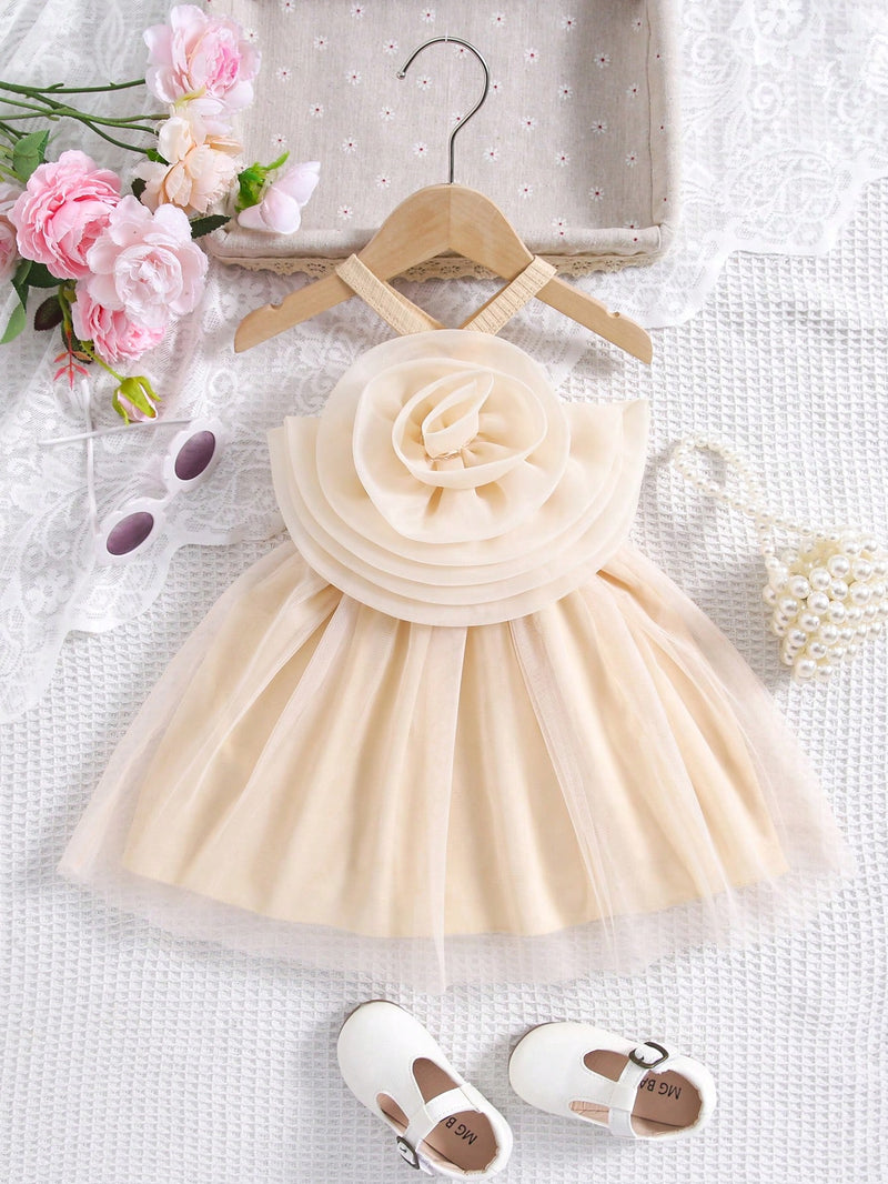 Vestido de princesa de verão para bebês meninas  flores em 3D-3 meses a 3 anos