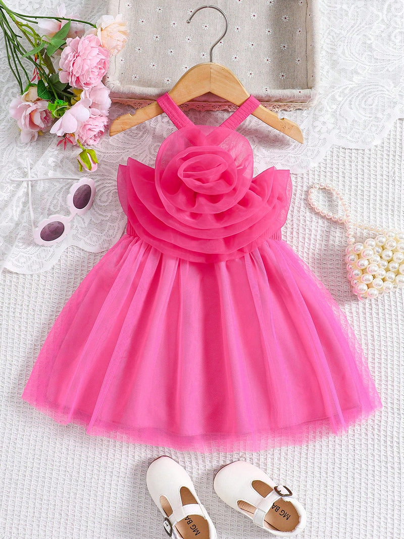 Vestido de princesa de verão para bebês meninas  flores em 3D-3 meses a 3 anos