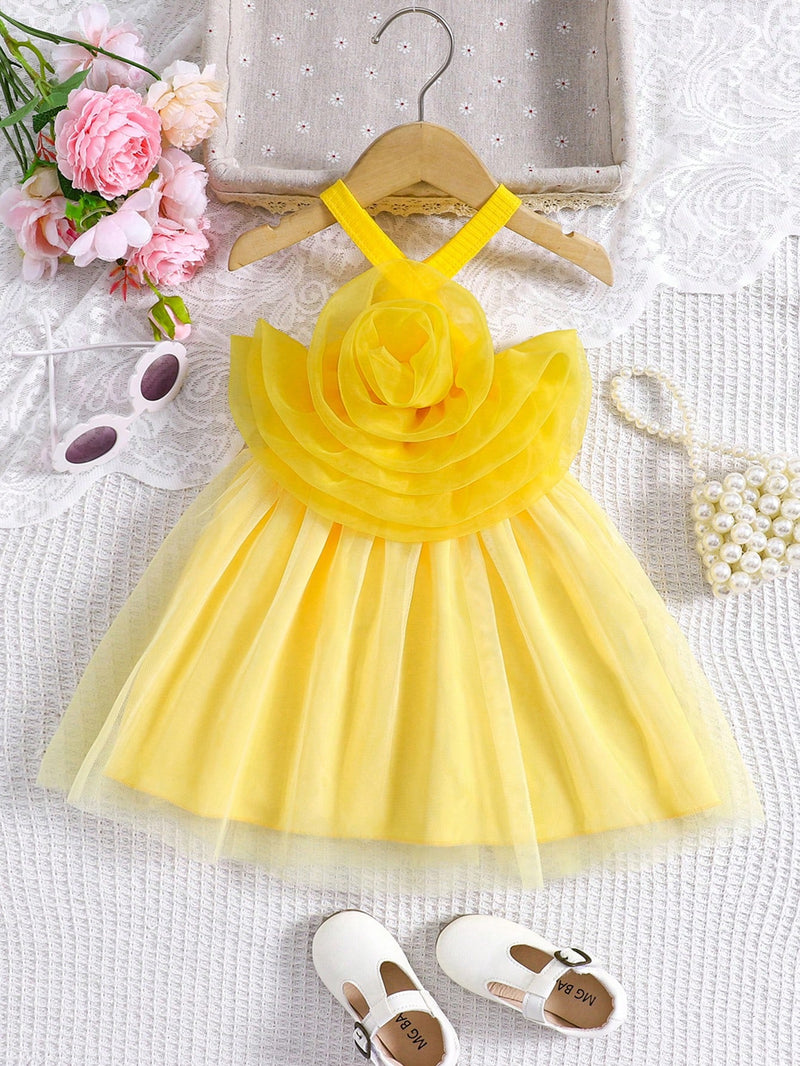 Vestido de princesa de verão para bebês meninas  flores em 3D-3 meses a 3 anos