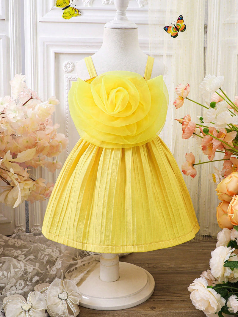 Vestido de verão  bebê com decoração de flor 3D - 3 meses a 3 anos