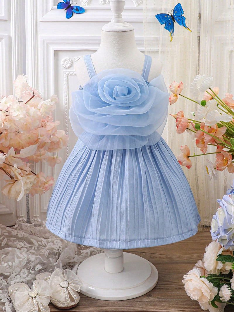 Vestido de verão  bebê com decoração de flor 3D - 3 meses a 3 anos