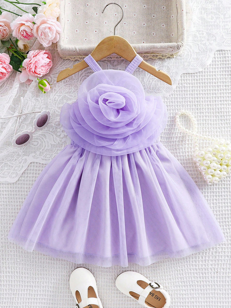 Vestido de princesa de verão para bebês meninas  flores em 3D-3 meses a 3 anos