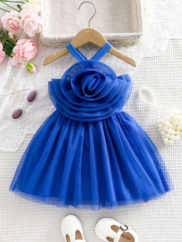 Vestido de princesa de verão para bebês meninas  flores em 3D-3 meses a 3 anos