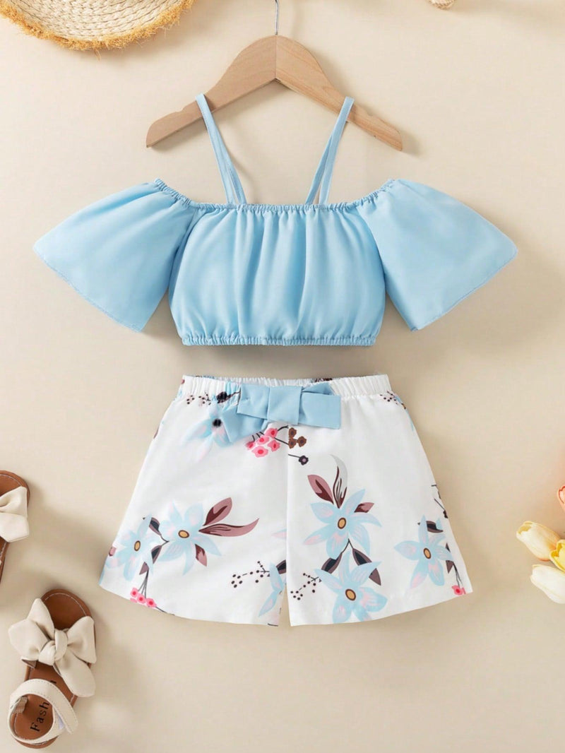 Conjunto estampado menina  crooped e short-1 a 8 anos