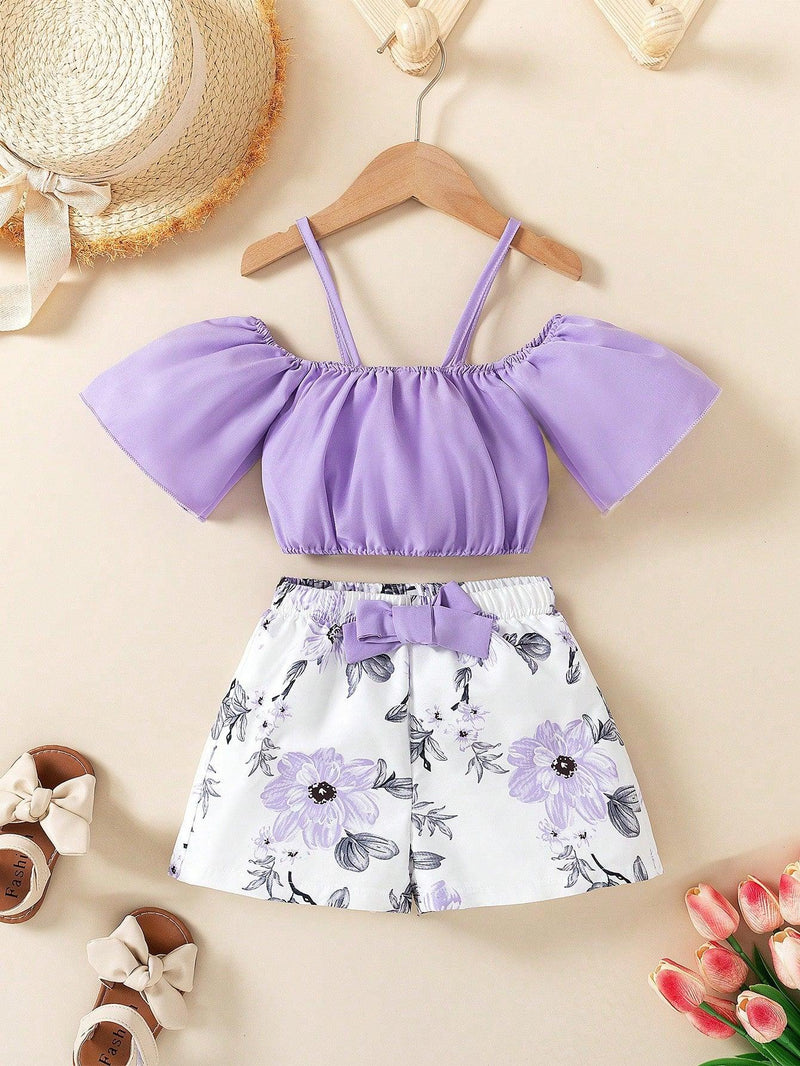 Conjunto estampado menina  crooped e short-1 a 8 anos