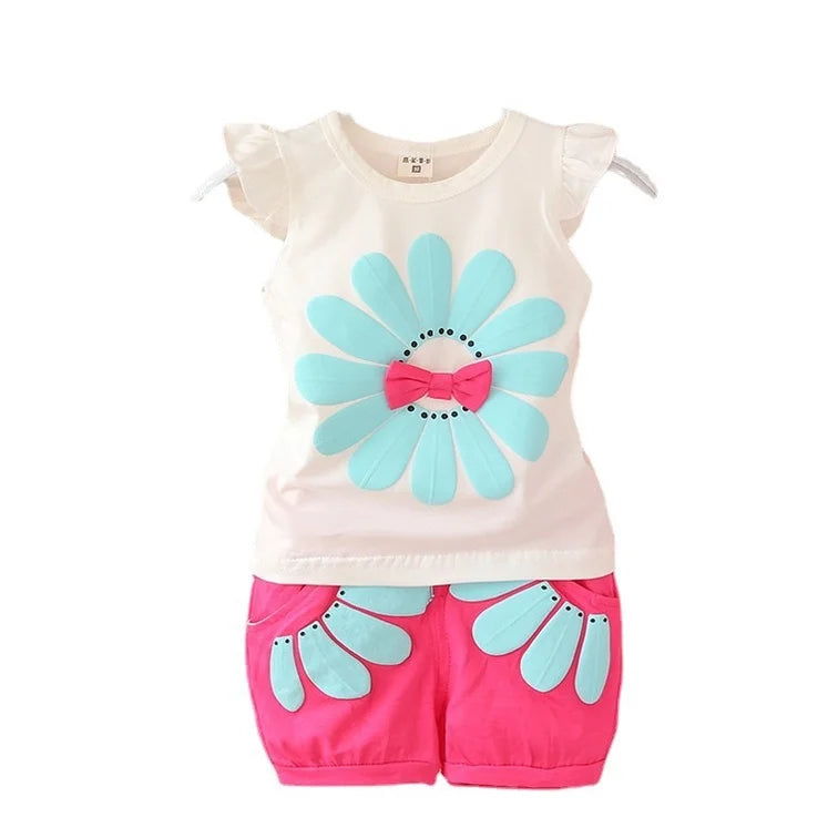 Conjunto de Verão Infantil Feminino Margarida - Moda Fresca e Confortável para Meninas-12 meses a 4 anos