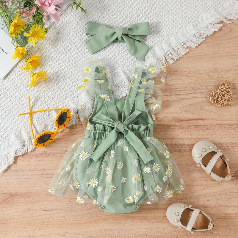 Conjunto Romper +tiara para Bebê Menina  - Tamanhos 0 a 12 Meses