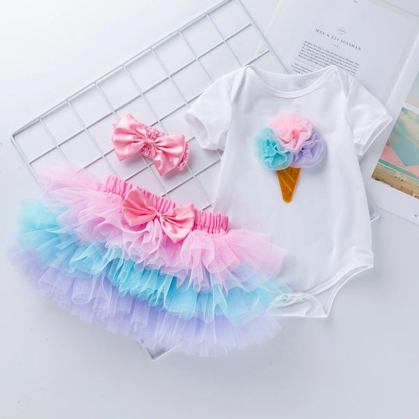 Conjunto bebê menina Luxinho saia tutu e body +laço Pirulito Kids®3 a 24 meses