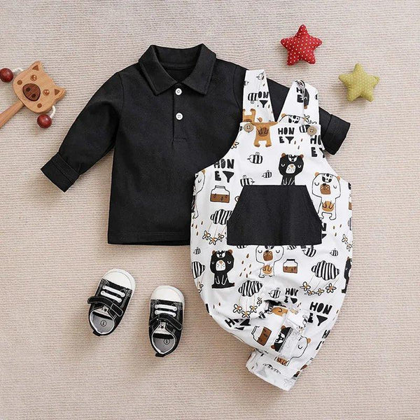 Conjunto macação estampado e blusa Polo Menino Pirulito Kids® - 1 a 18 meses - PIRULITO KIDS