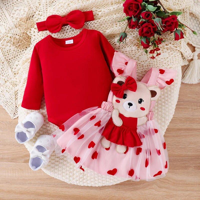 Vestido bebê ursinha Pirulito Kids® vermelho - vestido body e faixa - 0 a 18meses - PIRULITO KIDS