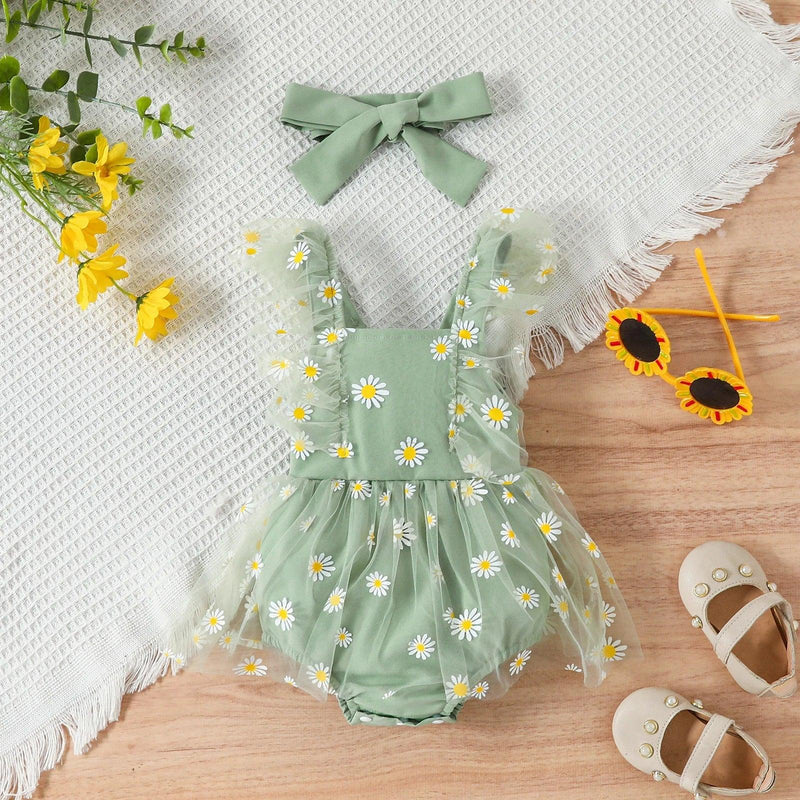 Conjunto Romper +tiara para Bebê Menina  - Tamanhos 0 a 12 Meses