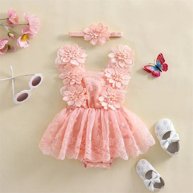 Conjunto vestido Romper + lacinho bebê  - 0 a 18 meses