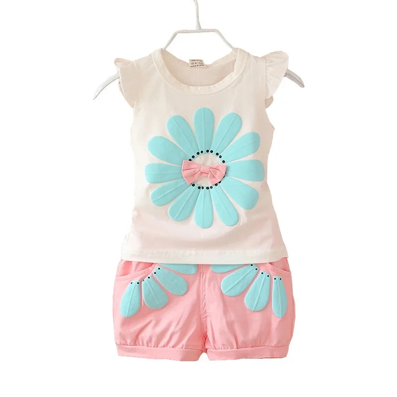 Conjunto de Verão Infantil Feminino Margarida - Moda Fresca e Confortável para Meninas-12 meses a 4 anos