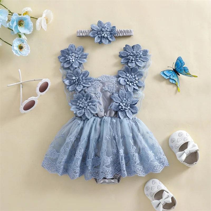 Conjunto vestido Romper + lacinho bebê  - 0 a 18 meses