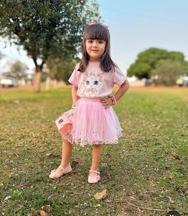 conjunto Princesa Menina 2 peças  - Blusa e saia Tutu- 3 a 14 anos