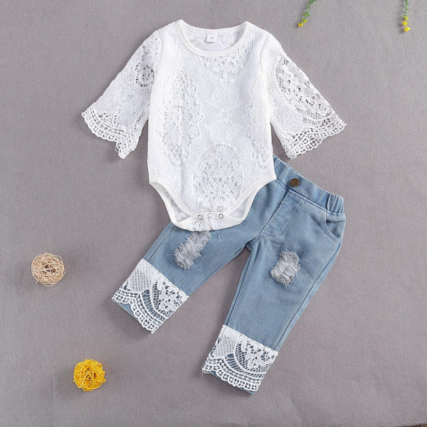 Conjunto Infantil Pirulito Kids Renda Luxo. Calça e Body - 3 meses a 2 anos - PIRULITO KIDS