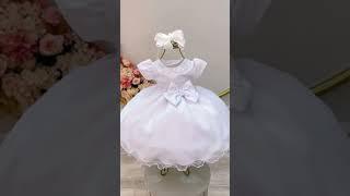 Vestido Infantil Bebê Branco/ rosa Pérolas e Laço Batizado e festa - 2A 8 MESES