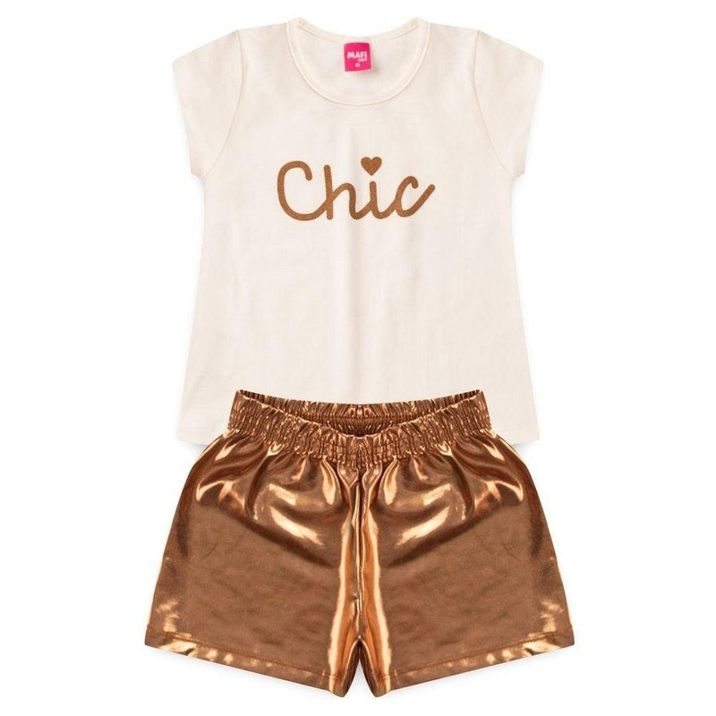 Conjunto Infantil Menina short holográfico -2 a 7 anos