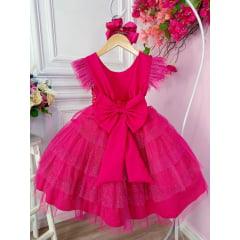 Vestido infantil  Pink Babados Glitter Brilho luxo- 1 a 12 anos