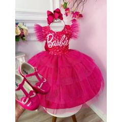 Vestido infantil  Pink Babados Glitter Brilho luxo- 1 a 12 anos