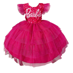 Vestido infantil  Pink Babados Glitter Brilho luxo- 1 a 12 anos