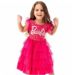 Vestido infantil  Pink Babados Glitter Brilho luxo- 1 a 12 anos