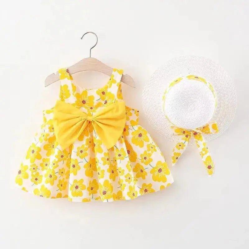 Vestido Floral e chapéu Infantil Menina verão Pirulito kids® - 3 meses a 3 anos - PIRULITO KIDS