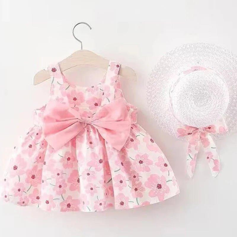 Vestido Floral e chapéu Infantil Menina verão Pirulito kids® - 3 meses a 3 anos - PIRULITO KIDS