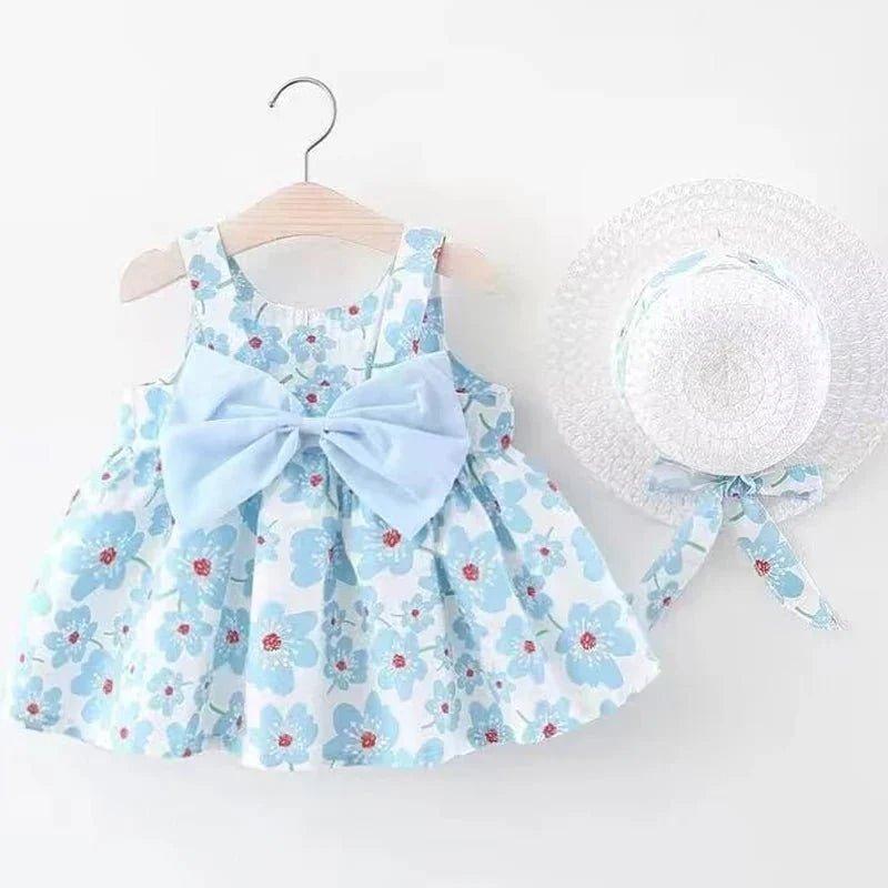 Vestido Floral e chapéu Infantil Menina verão Pirulito kids® - 3 meses a 3 anos - PIRULITO KIDS