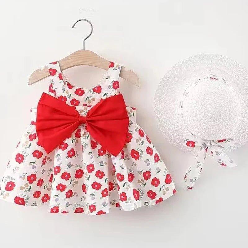 Vestido Floral e chapéu Infantil Menina verão Pirulito kids® - 3 meses a 3 anos - PIRULITO KIDS