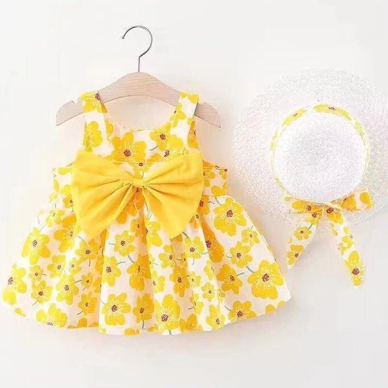 Vestido Floral e chapéu Infantil Menina verão Pirulito kids® - 3 meses a 3 anos - PIRULITO KIDS