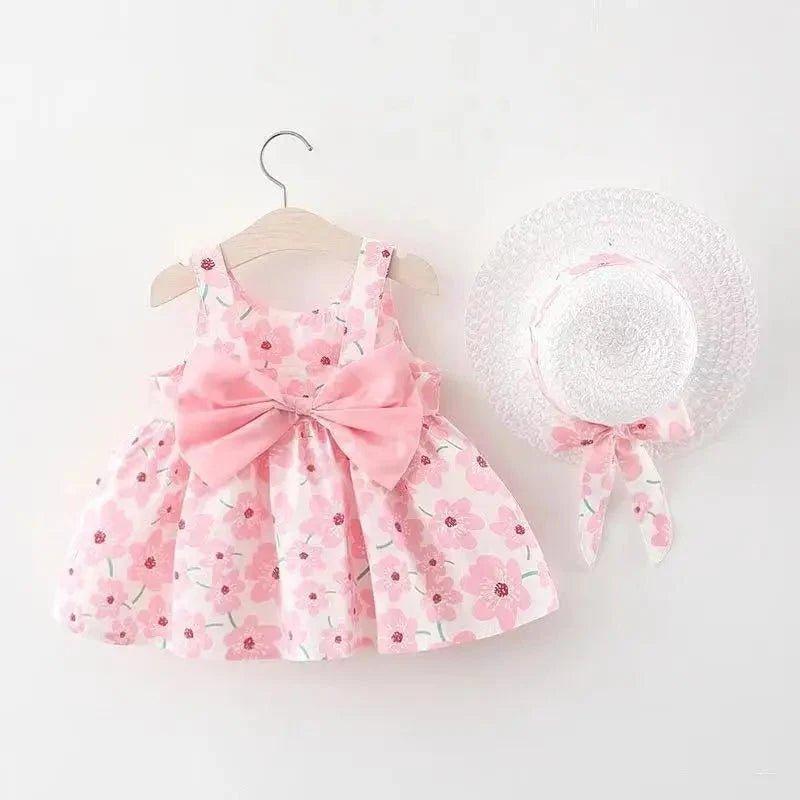 Vestido Floral e chapéu Infantil Menina verão Pirulito kids® - 3 meses a 3 anos - PIRULITO KIDS